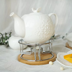 Metal Teapot Warmer with Wooden Base